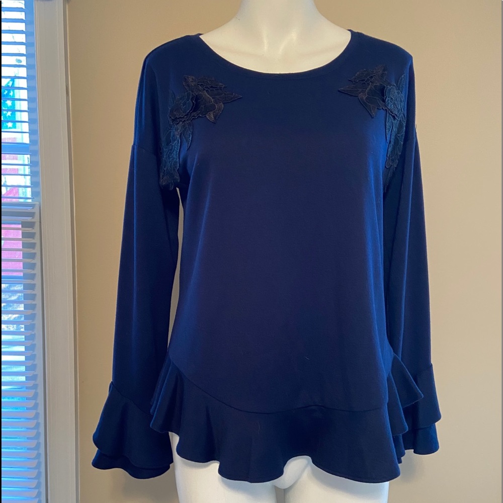 Navy blue ruffle shirt